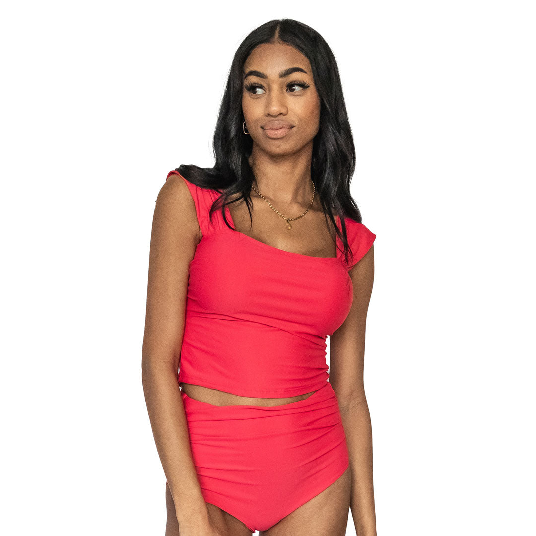 Double-Strap Ruched Tankini Set – Sunset and Swim